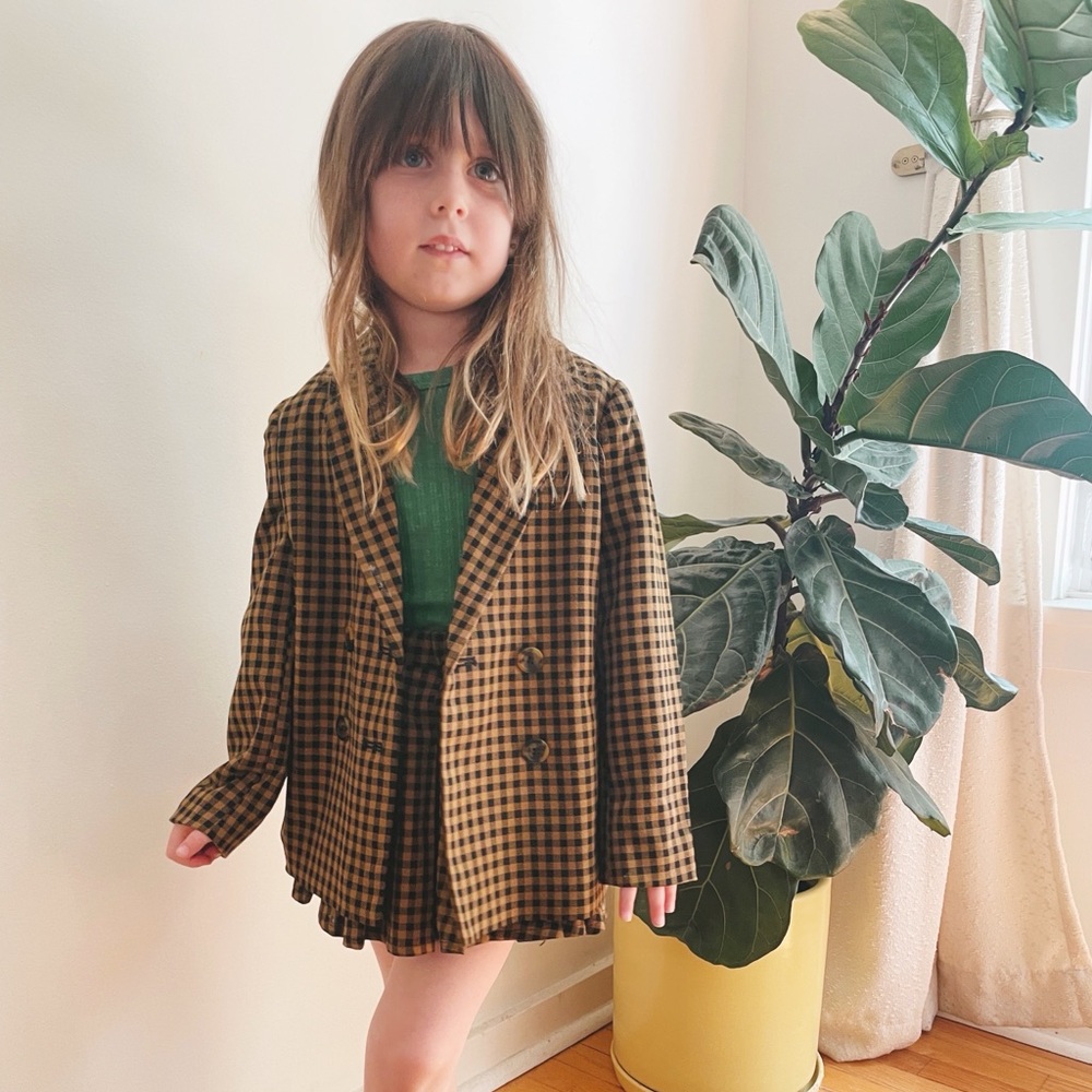 Rylee + Cru Black and Tan double breasted blazer